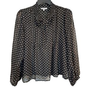 Sam Edelman Vermont Vintage Ruffle Collared V-Neckline Blouse XL EUC Black And W